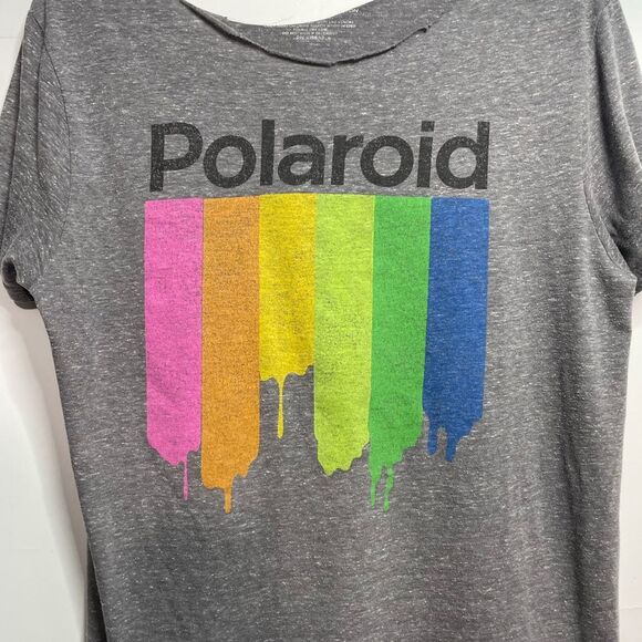 Polaroid Logo Cut Off Neckline T-Shirt Medium/ Large - Picture 3 of 4